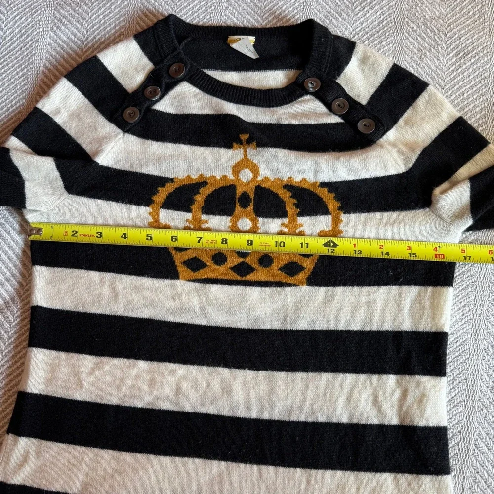 J.Crew 100%‎ Cashmere Striped Crown Sweater Black White Gold Button Shoulder S